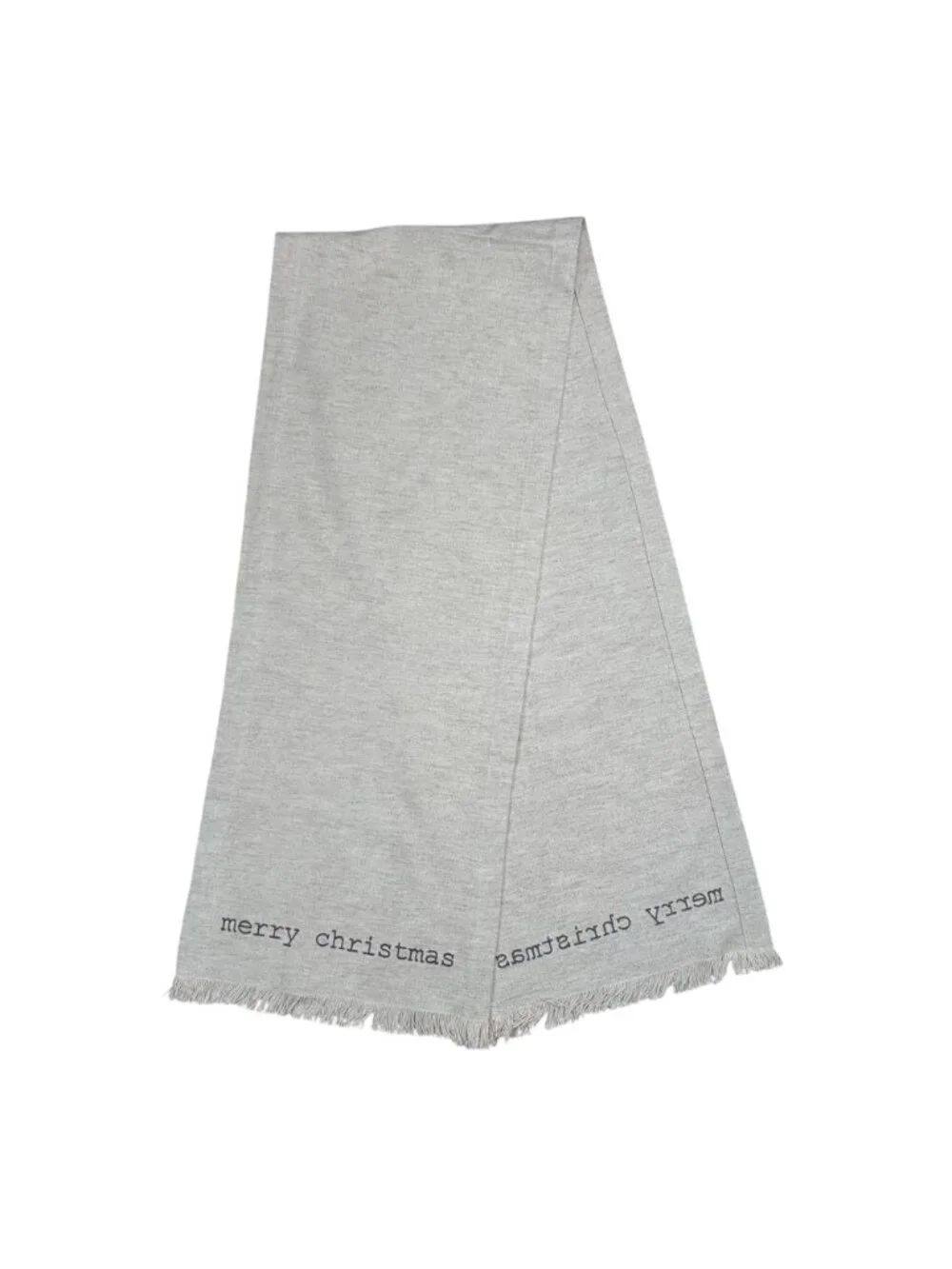 Merry Christmas Table Runner Beige Neutral Embroidered Minimalist